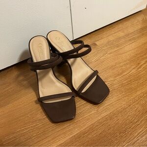 Brown Low Heel Square Toe Heels